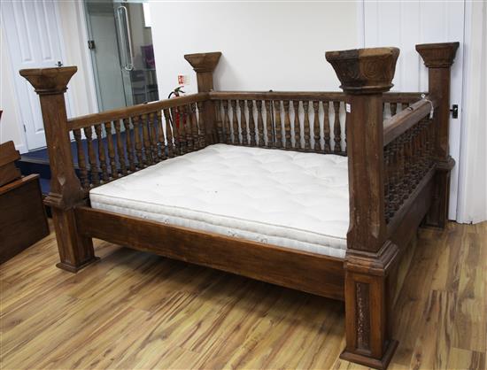 Large Indian teak three sided day bed